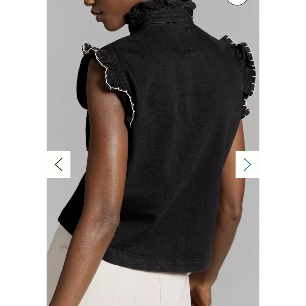 Seventy + Mochi Pablo Crop Vest Women M Black Denim Anthropologie Free People - Picture 3 of 13
